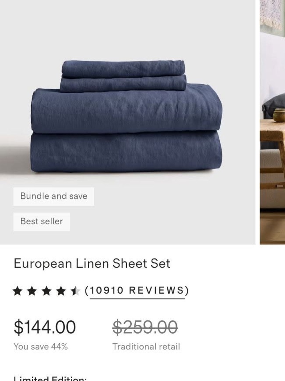 Quince European Linen Sheet Set blue twin new. dorm luxury retails $144
